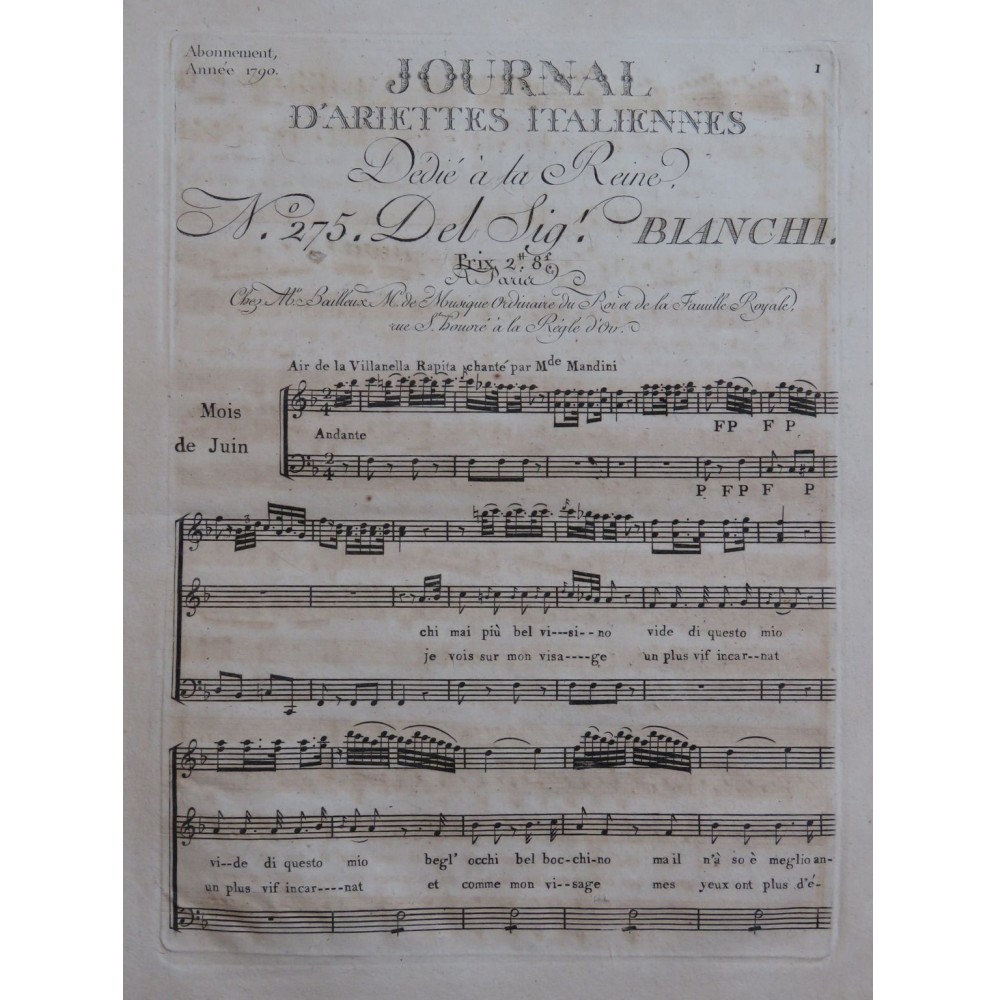 BIANCHI Francesco Chi mai piu bel Visino Chant Orchestre 1790