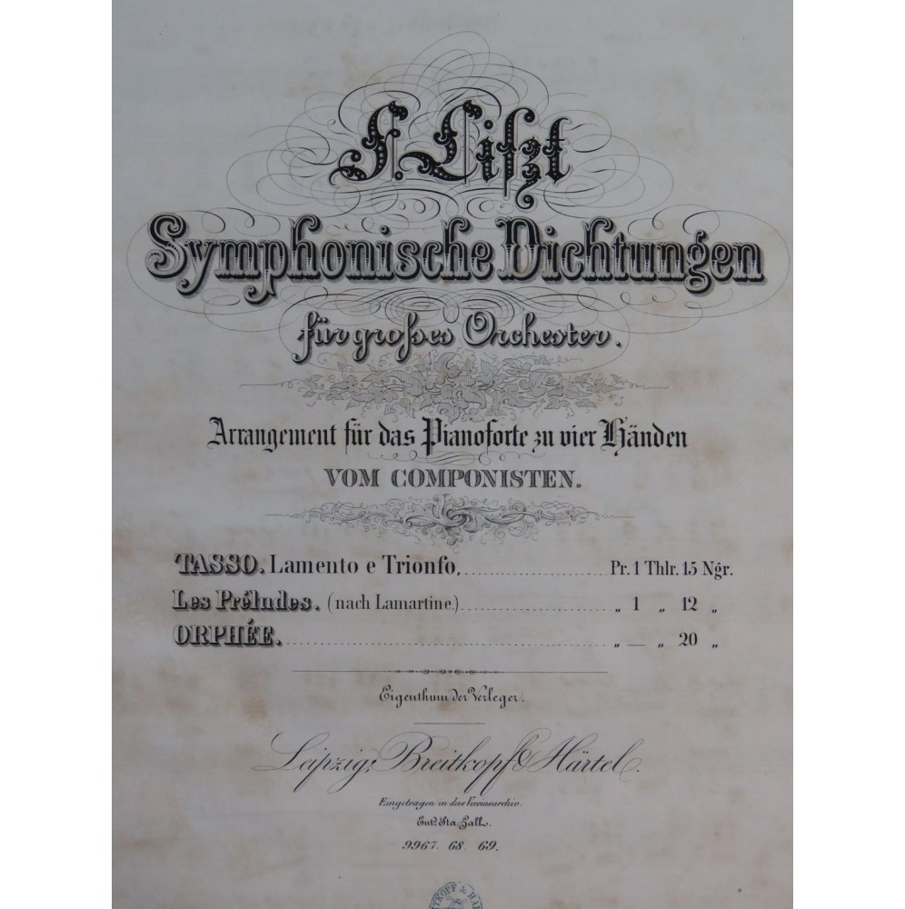 LISZT Franz Symphonische Dichtungen 3 Pièces Piano 4 mains ca1860