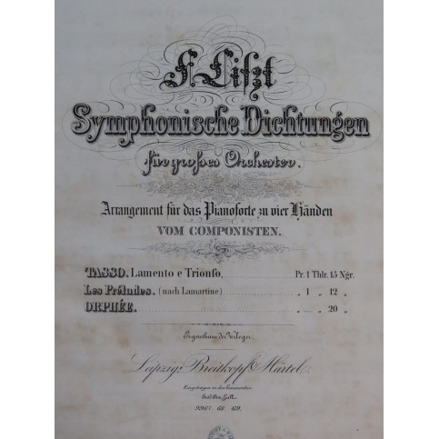 LISZT Franz Symphonische Dichtungen 3 Pièces Piano 4 mains ca1860