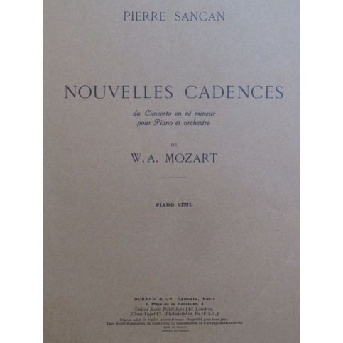 SANCAN Pierre Nouvelles Cadences Concerto en Ré min de Mozart Piano 1951