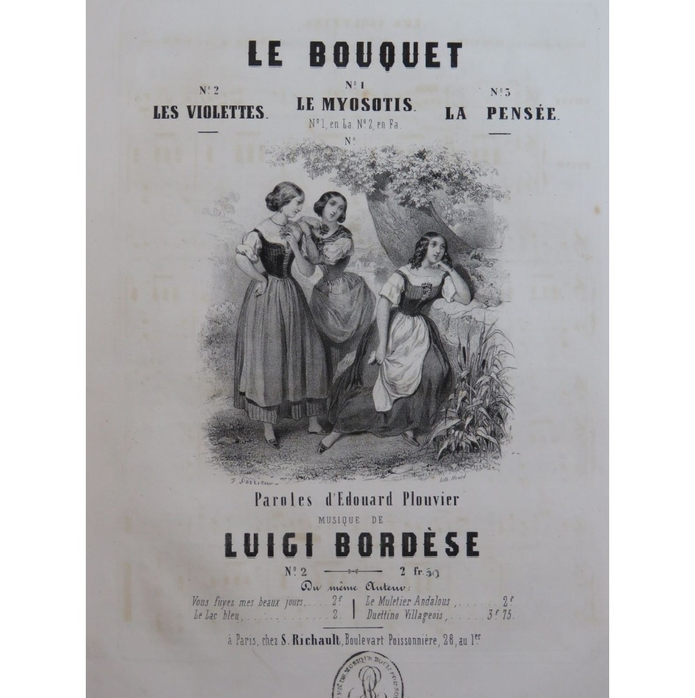 BORDÈSE Luigi Le Bouquet No 2 Les Violettes Chant Piano 1846