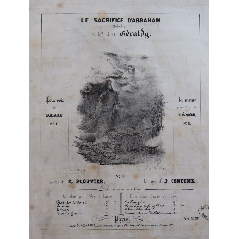 CONCONE Joseph Le Sacrifice d'Abraham Chant Piano ca1840