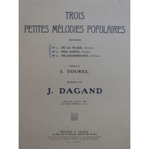 DAGAND Joseph Trois Petites Mélodies Populaires Chant Piano