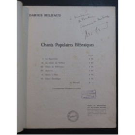 MILHAUD Darius Chants Populaires Hébraïques Dédicace Chant Piano 1925