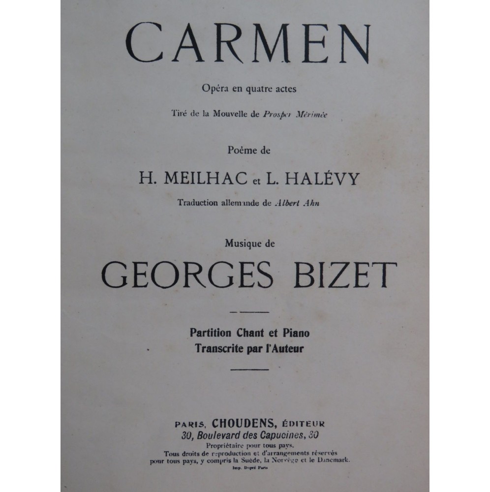 BIZET Georges Carmen Opéra Chant Piano XIXe