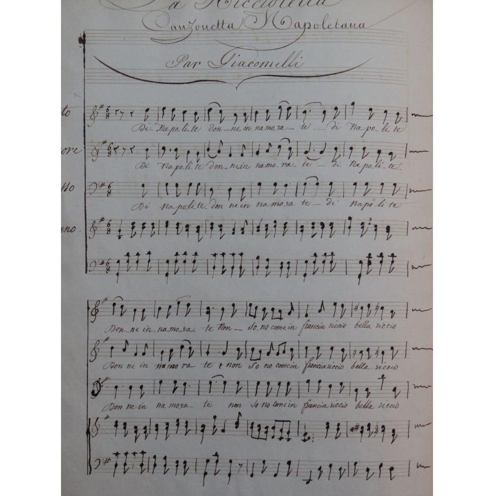 GIACOMELLI Geminiano La Ricciolella Manuscrit Chant Piano XIXe
