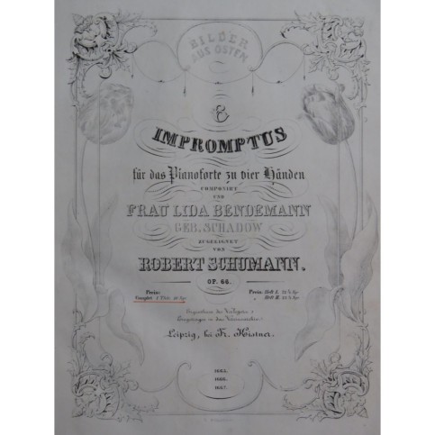 SCHUMANN Robert Bilder aus Osten 6 Impromptus op 66 Piano 4 mains 1848