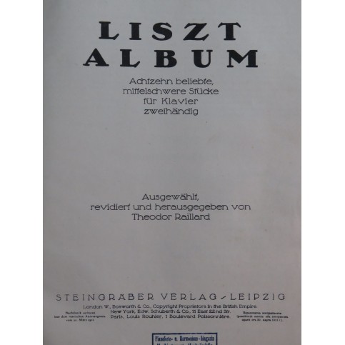 LISZT Franz Album 18 Pièces Piano 1919