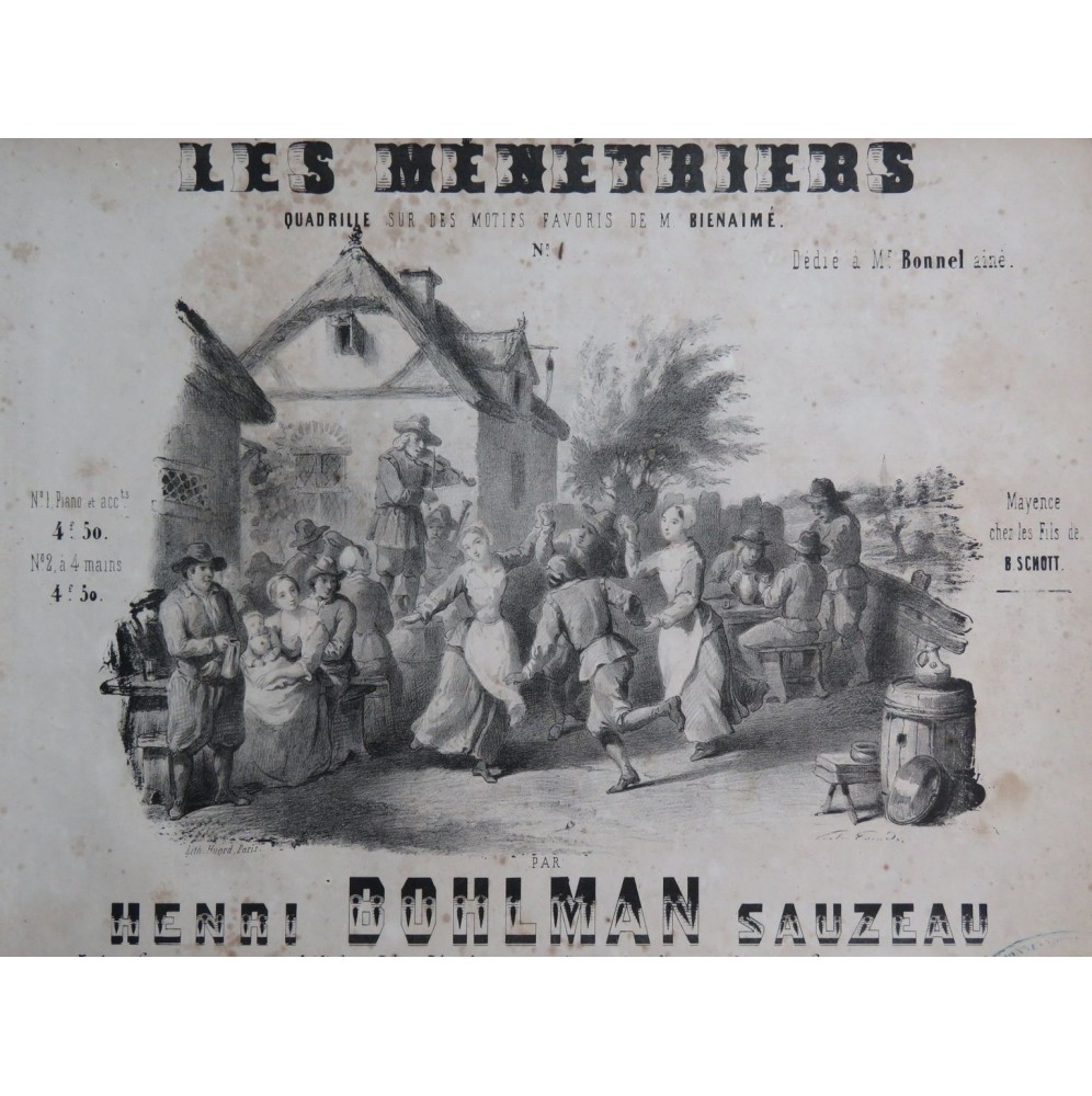 BOHLMAN SAUZEAU Henri Les Ménétriers Quadrille No 2 Piano ca1845
