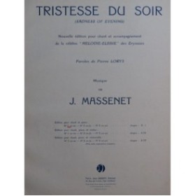 MASSENET Jules Tristesse du Soir Chant Piano 1931