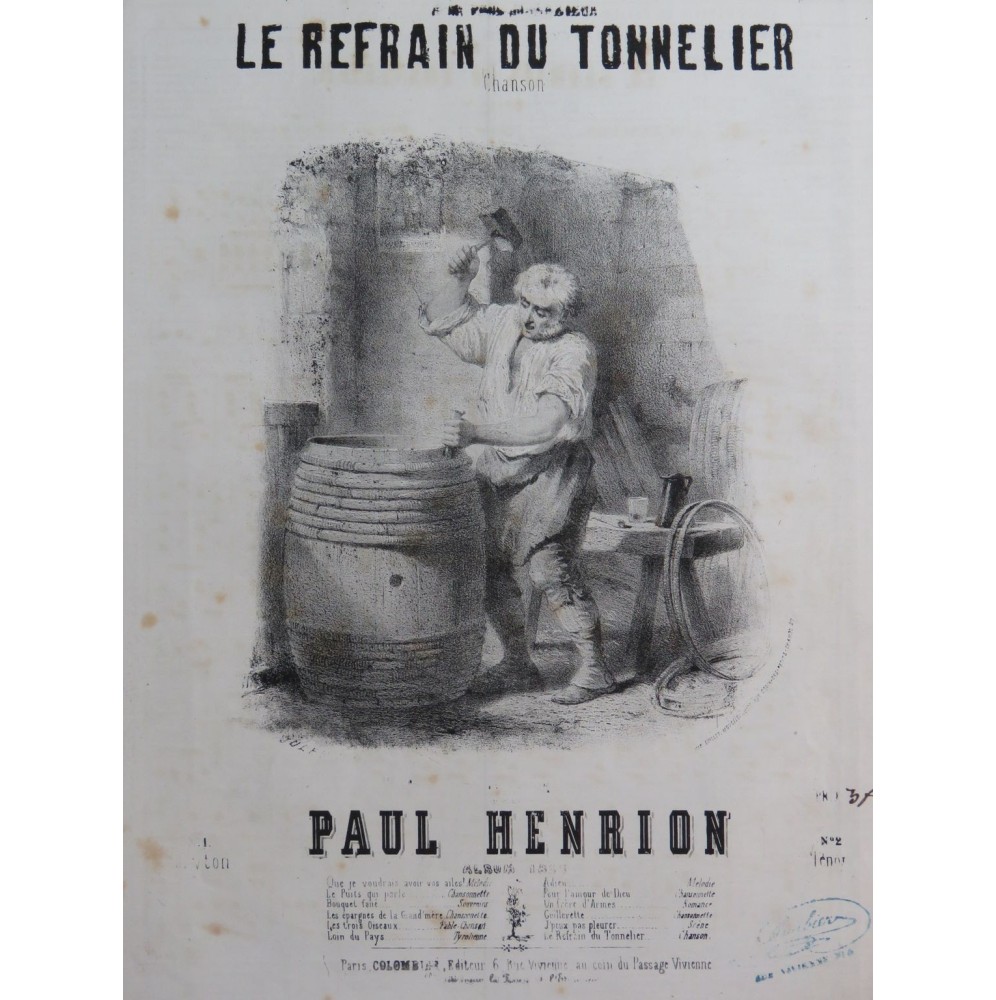 HENRION Paul Le Refrain du Tonnelier Chant Piano ca1855
