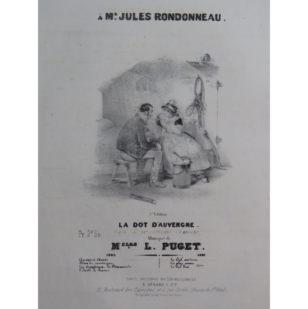 PUGET Loïsa La Dot d'Auvergne Chant Piano 1841