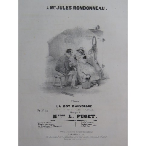 PUGET Loïsa La Dot d'Auvergne Chant Piano 1841