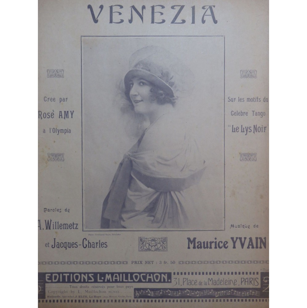 YVAIN Maurice Venezia Chant Piano 1920