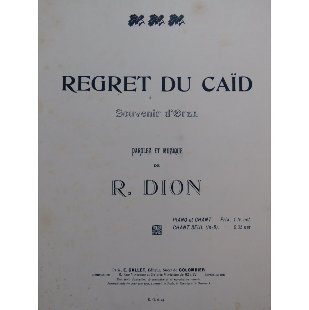 DION R. Regret du Caïd Chant Piano