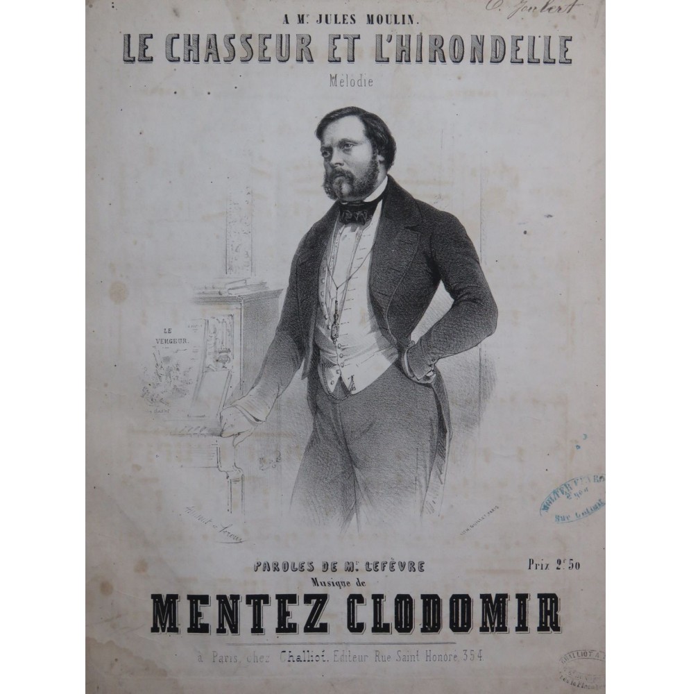 CLODOMIR Mentez Le Chasseur et l'Hirondelle Chant Piano ca1860