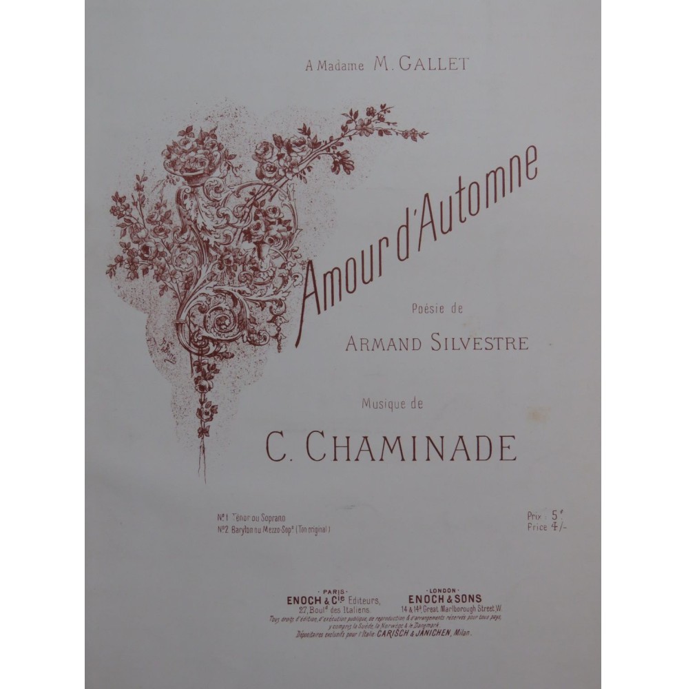 CHAMINADE Cécile Amour d'Automne Chant Piano ca1890