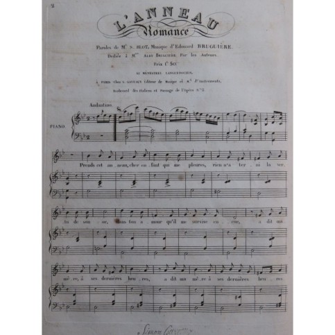 BRUGUIÈRE Edouard L'Anneau Chant Piano ca1820