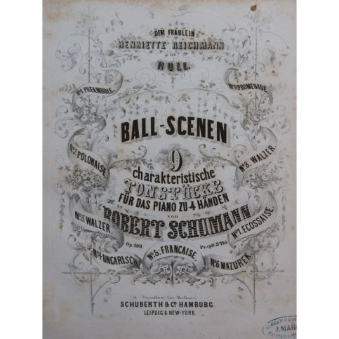 SCHUMANN Robert Ball Scenen op 109 Piano 4 mains ca1853