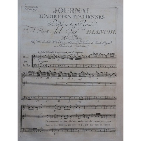 BIANCHI Francesco L'Amorosa farfalletta Chant Orchestre 1790