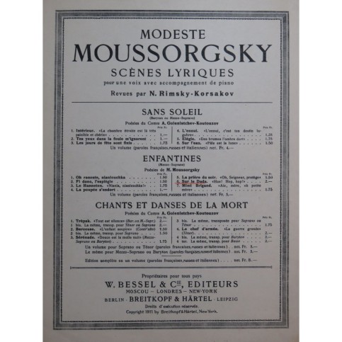 MOUSSORGSKY Modeste Sur le Dada Chant Piano 1921