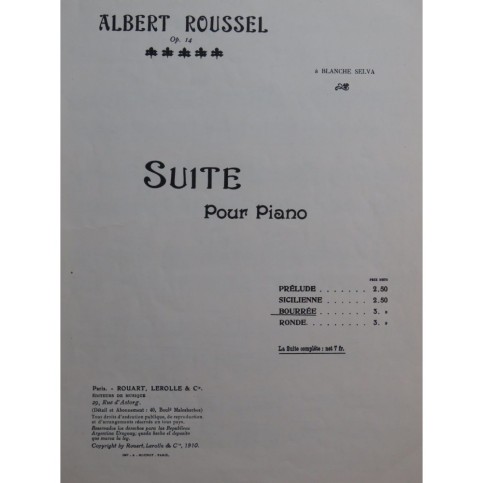 ROUSSEL Albert Suite No 3 Bourrée Piano 1910