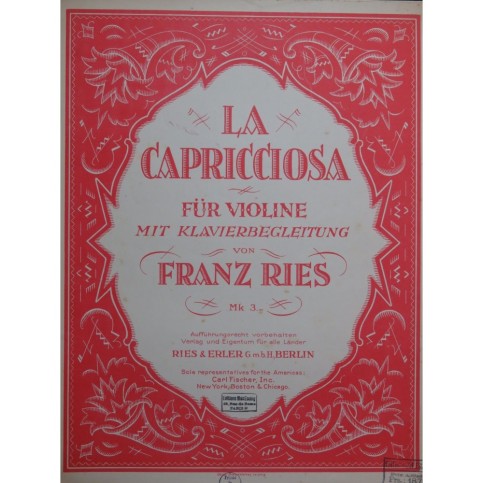 RIES Franz La Capricciosa Violon Piano 1925