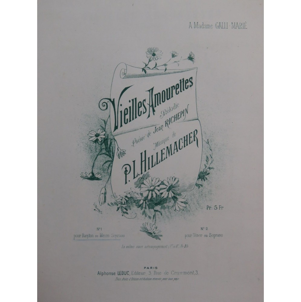 HILLEMACHER P. L. Vieilles Amourettes Chant Piano ca1885