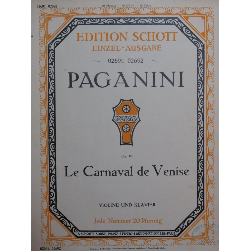 PAGANINI Niccolo Le Carnaval de Venise Violon Piano